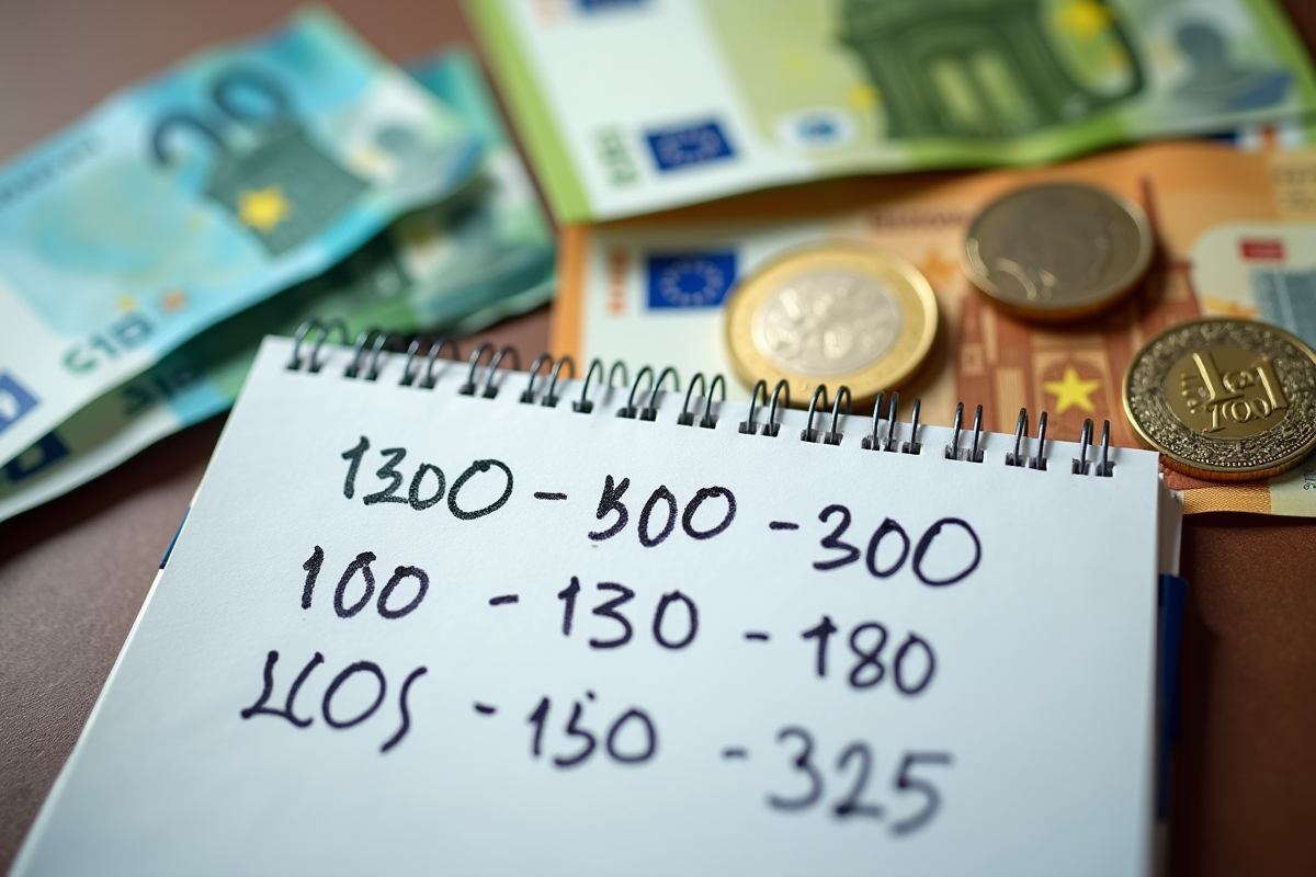 Billets et pièces d euro avec un carnet de notes de salaire
