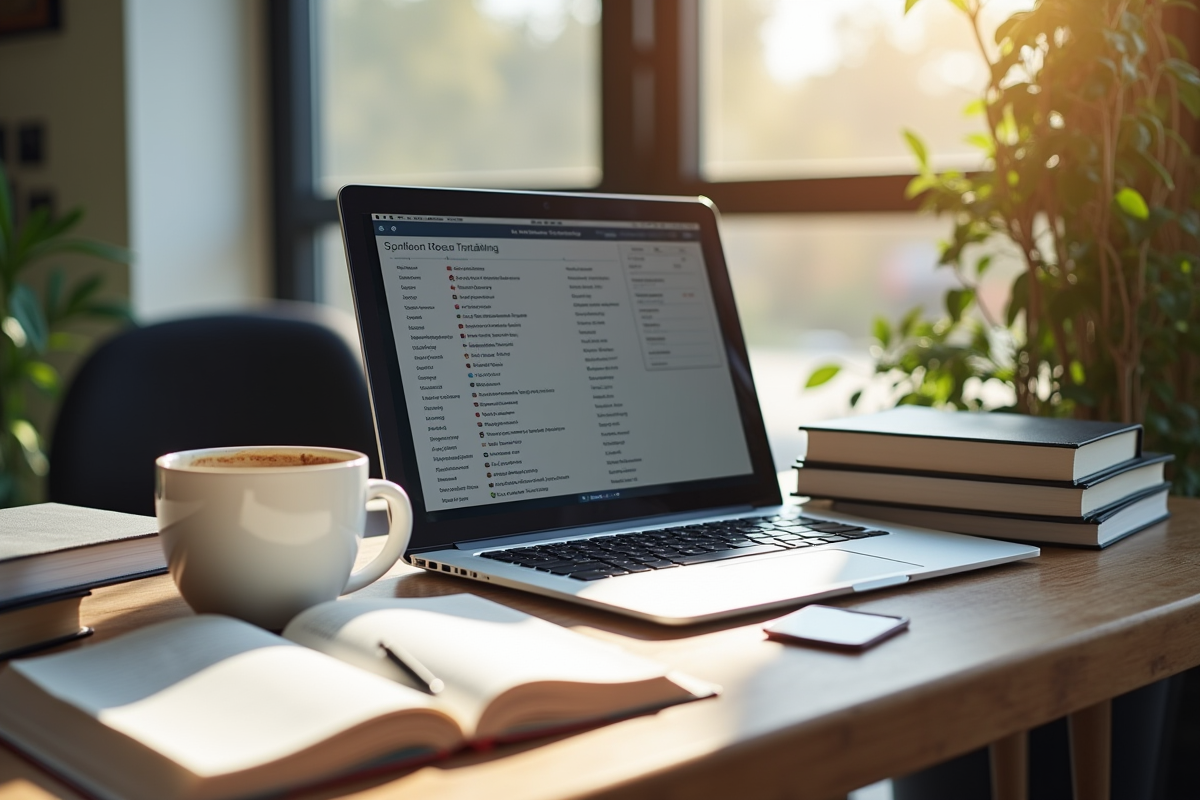 Bureau moderne avec ordinateur et livres de langues