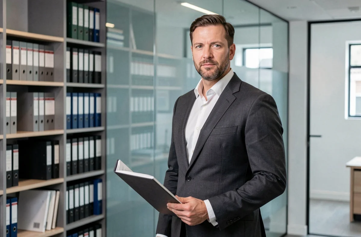Avocat professionnel du Cabinet ALTG19 à Nantes en costume charbon dans un bureau moderne