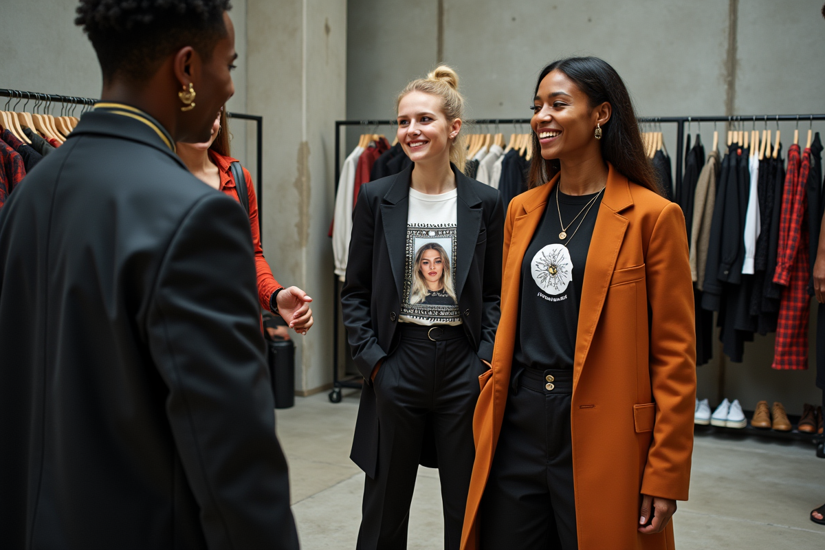 Groupe de modèles en mode 90s en coulisses