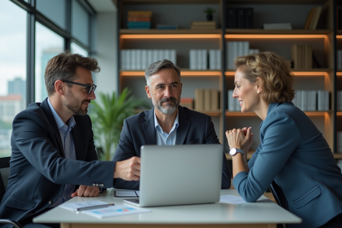 Couple écoutant un conseiller financier avec graphique