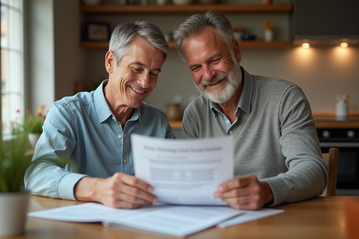 Couple discutant de documents de prêt immobilier à la maison