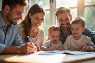 Famille souriante lors d'une cérémonie de nomination