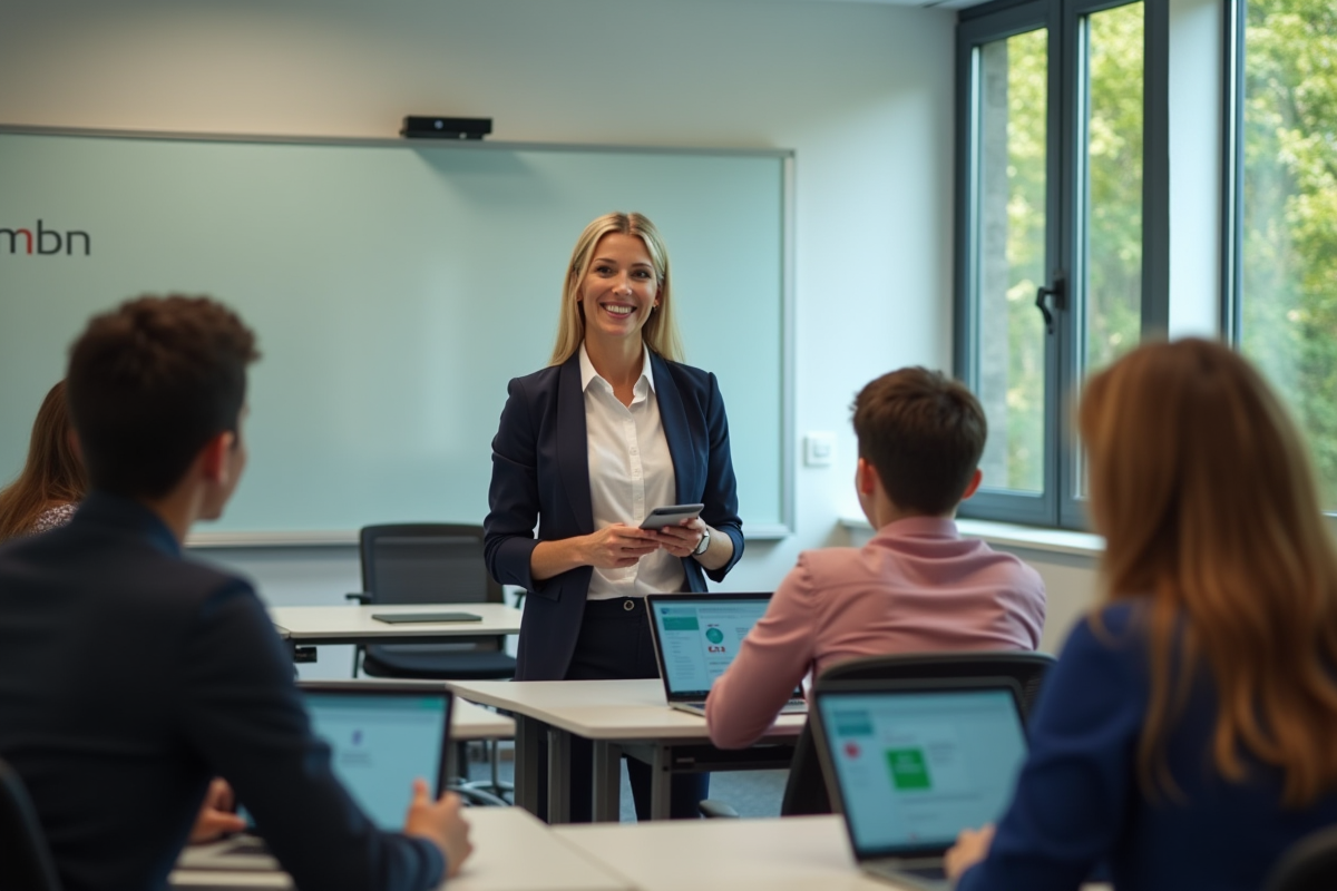 Professeure aidant un groupe d