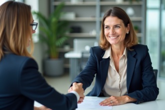 Femme d'affaires en réunion avec conseiller bancaire