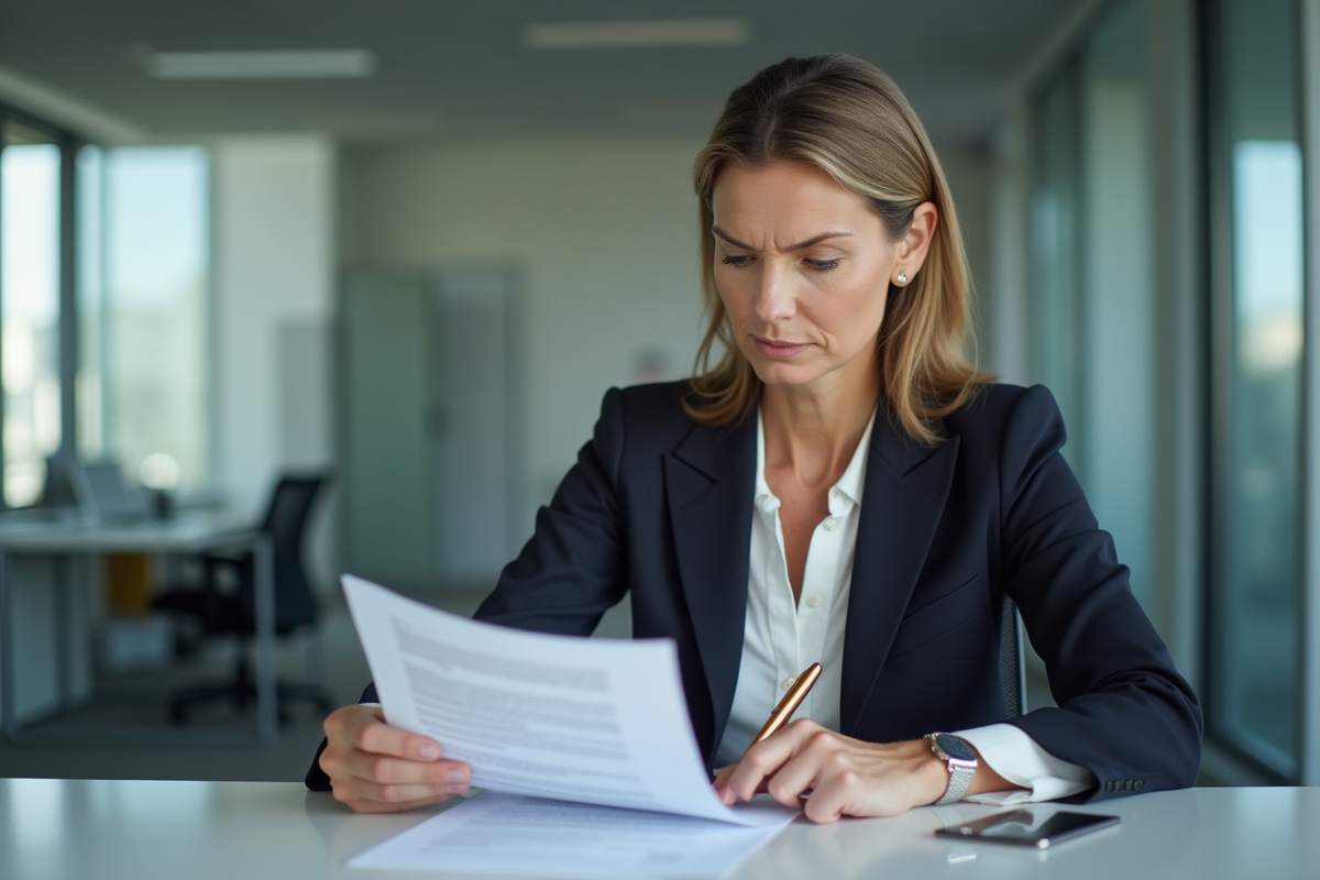 Femme d'affaires en réunion avec contrat et stylo