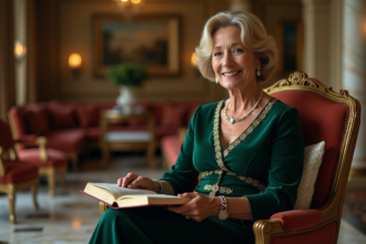 Femme élégante en robe verte dans un salon raffine