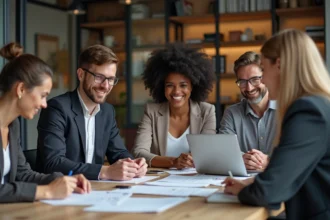 Groupe de professionnels en réunion de travail