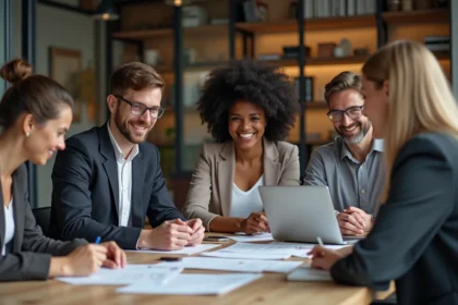Groupe de professionnels en réunion de travail