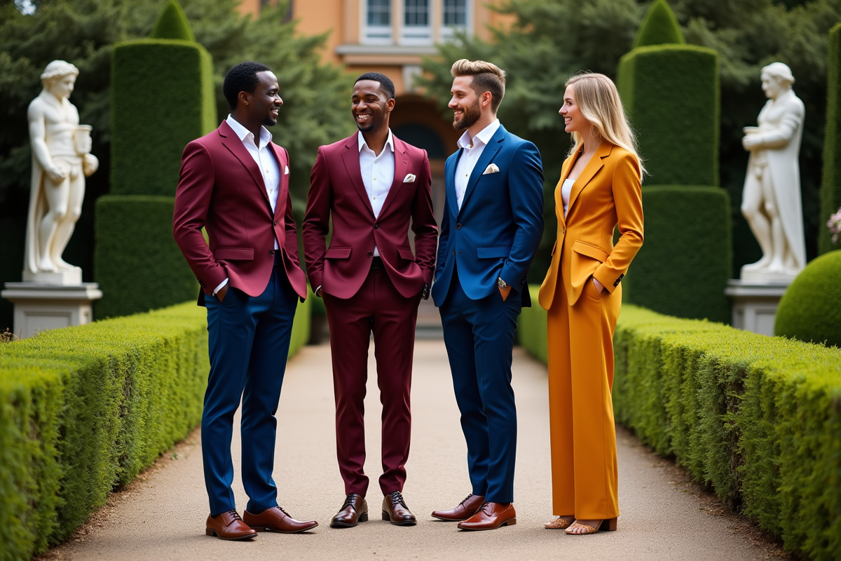 Jeunes sophistiqués dans un jardin lors d