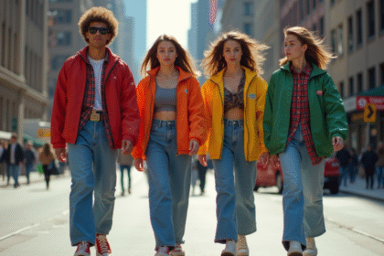 Groupe de jeunes en mode 90s dans la rue en 1995