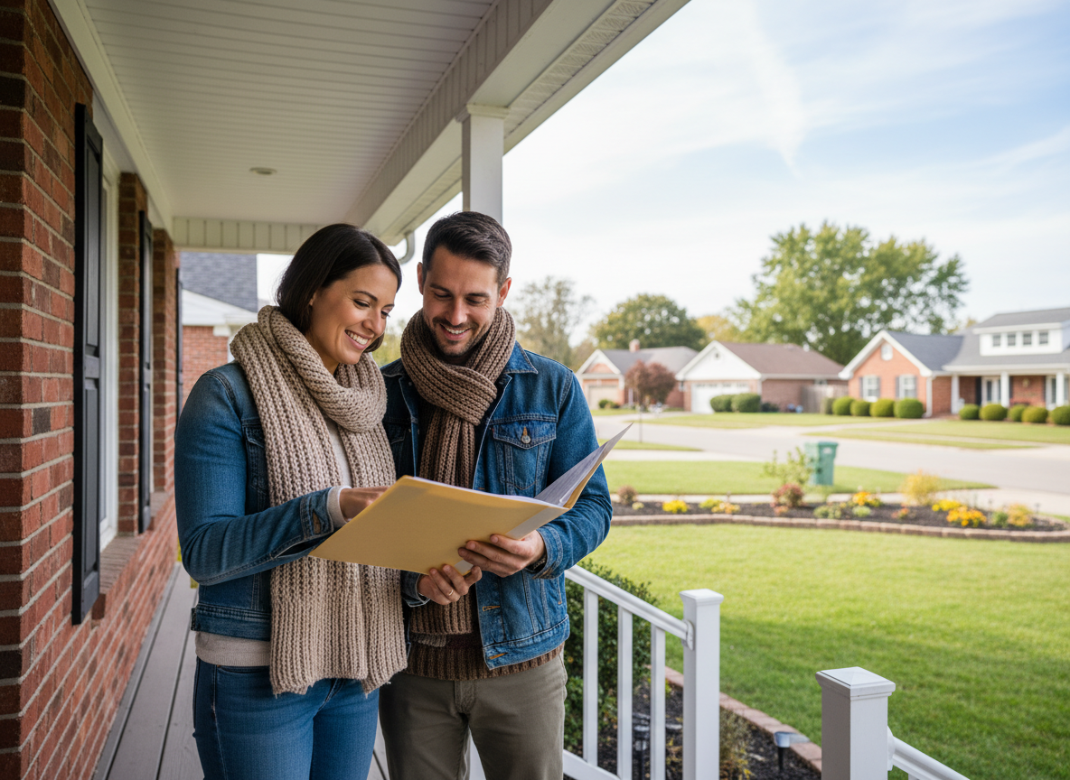Jeune couple examine un dossier d