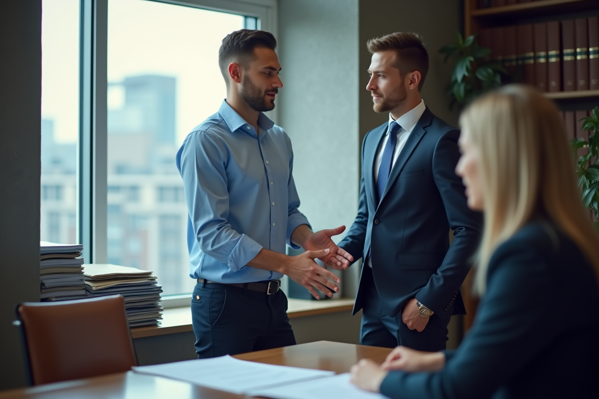 Jeune homme discutant avec avocat dans un bureau