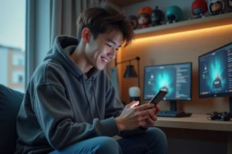 Jeune homme concentré utilisant son smartphone pour entrer un code