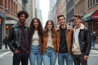 Groupe de jeunes adultes dans la rue en mode urbaine