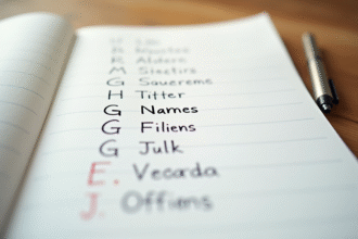 Liste manuscrite de prénoms bébé G sur un bloc-notes blanc