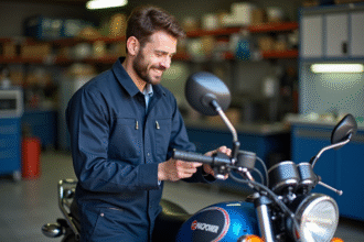 Mécanicien homme en tenue inspectant une moto Magpower Avengers