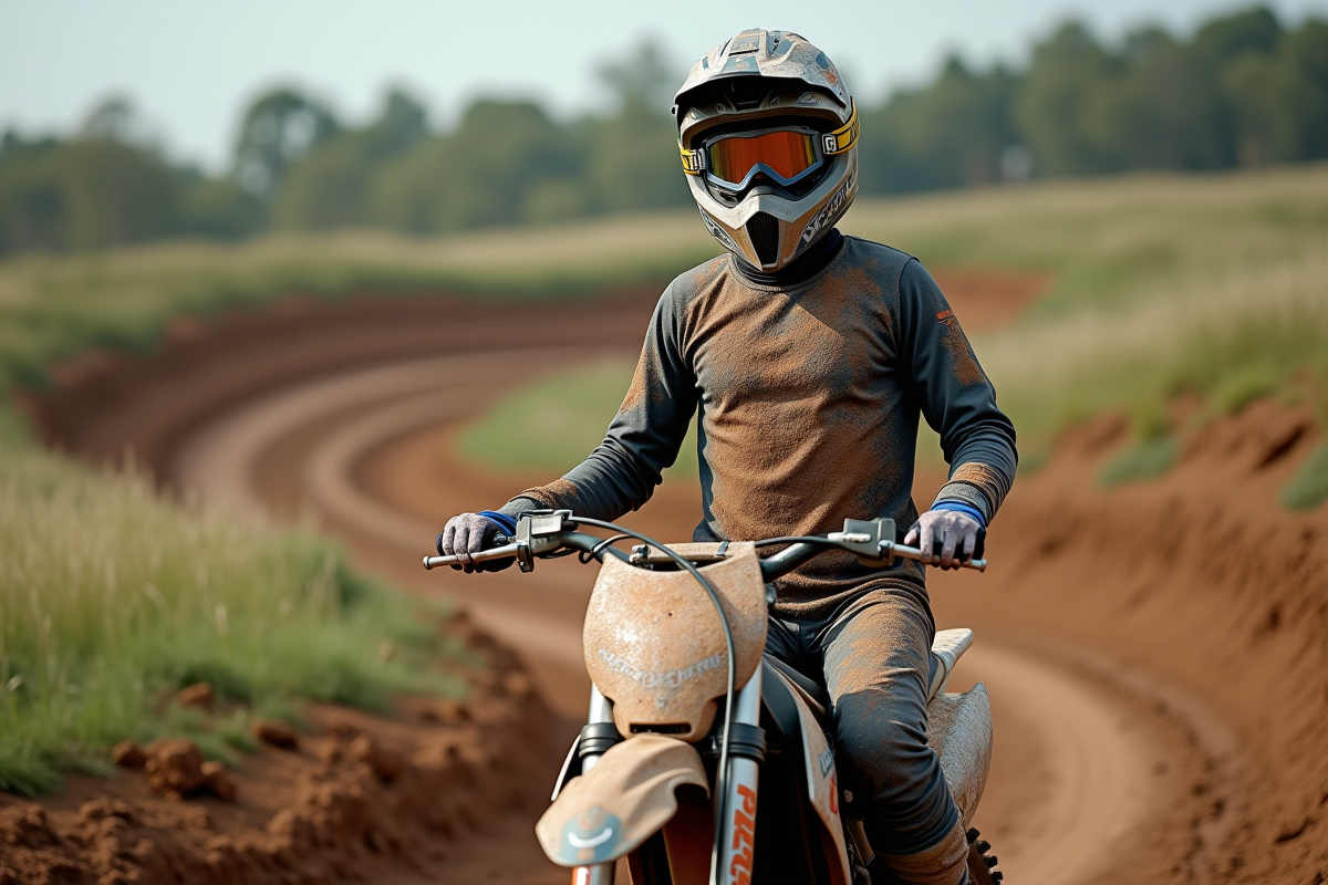 Jeune homme motocross en pleine nature avec sa moto
