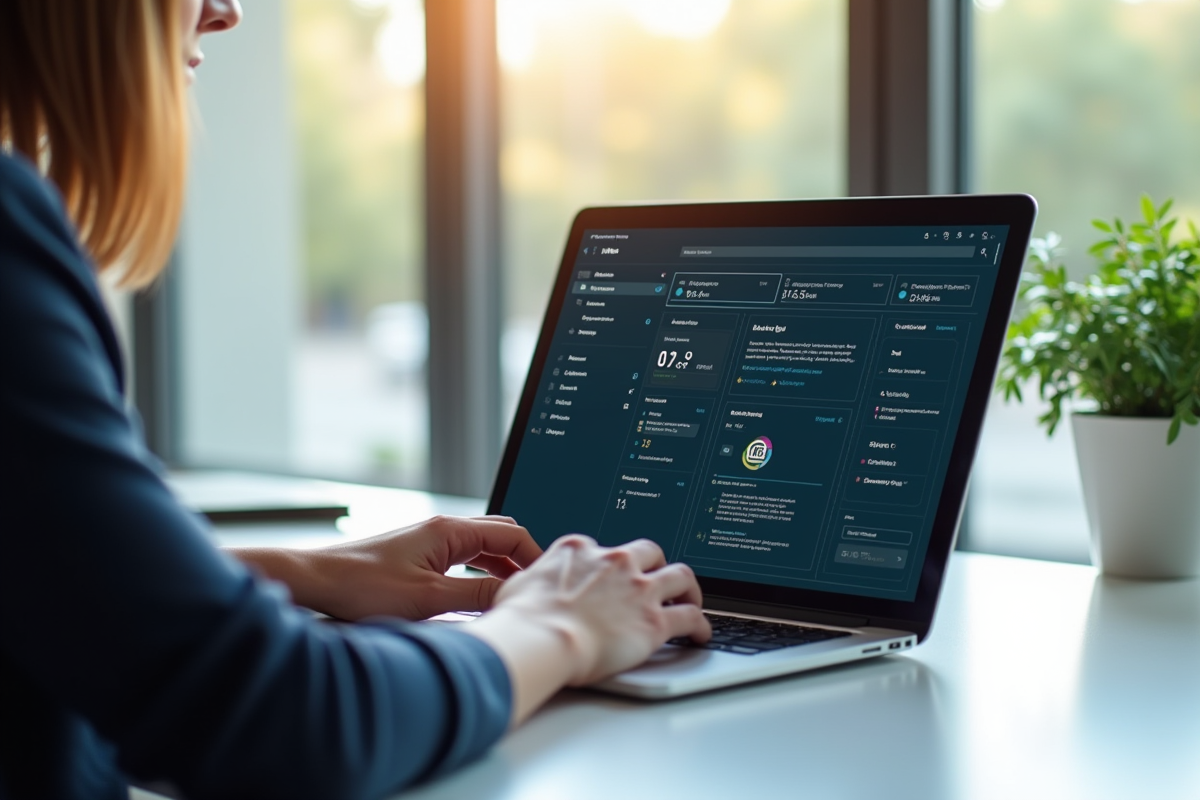 Ordinateur portable moderne avec interface claire et espace de travail lumineux