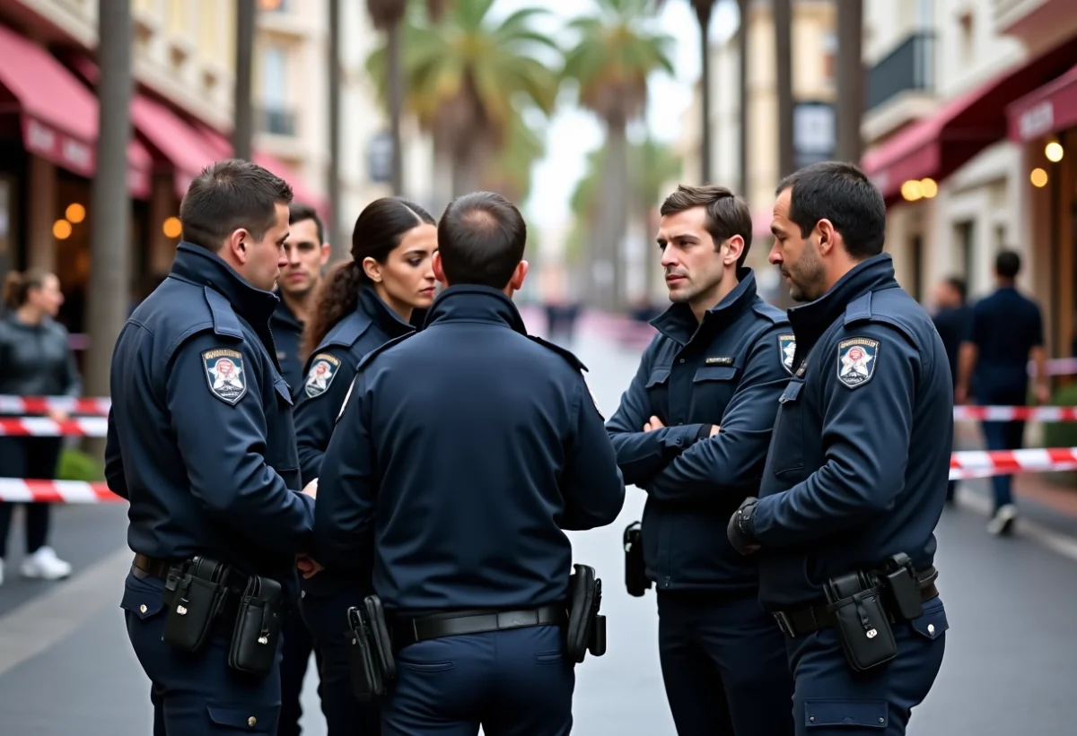 Groupe de policiers et enquêteurs à Cannes en discussion