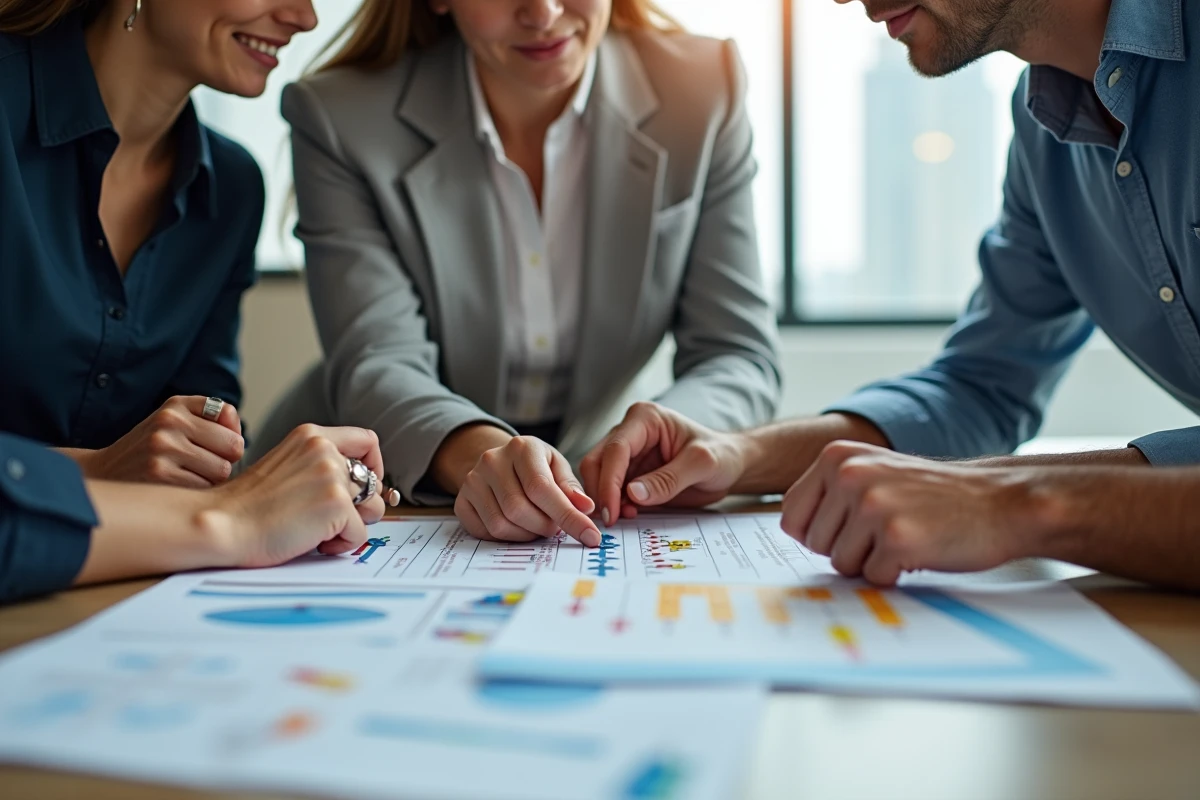 Groupe de professionnels discutant autour d