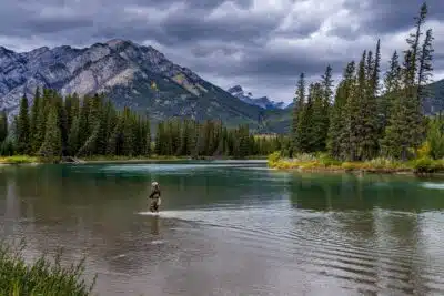 Pêcheur à la mouche en eau vive