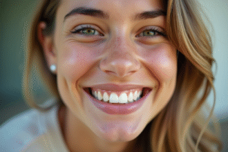 Jeune adulte souriant avec un sourire éclatant et dents blanches