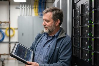 Technicien en maintenance de serveurs modernes en intérieur