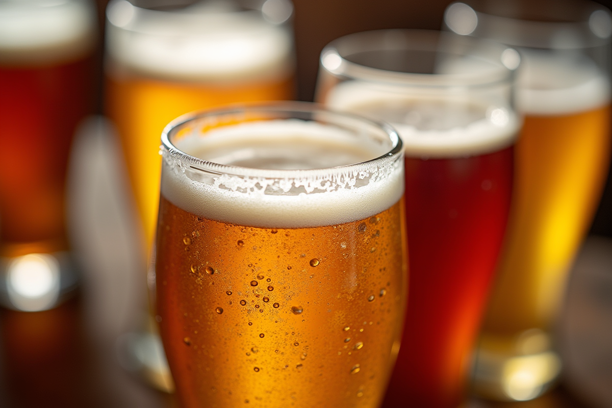 Verres de bières belges avec mousse dorée en gros plan